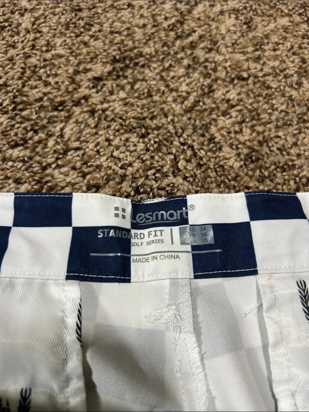 Lesmart Men's Navy and White Checkerboard Flat Front Golf Shorts